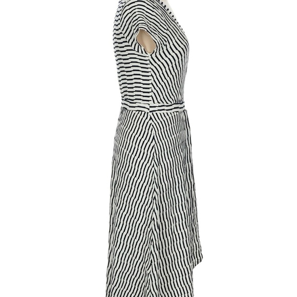 Anthropologie Black and White Wrap Midi Dress with Flutter Sleeves - Picture 4 of 8